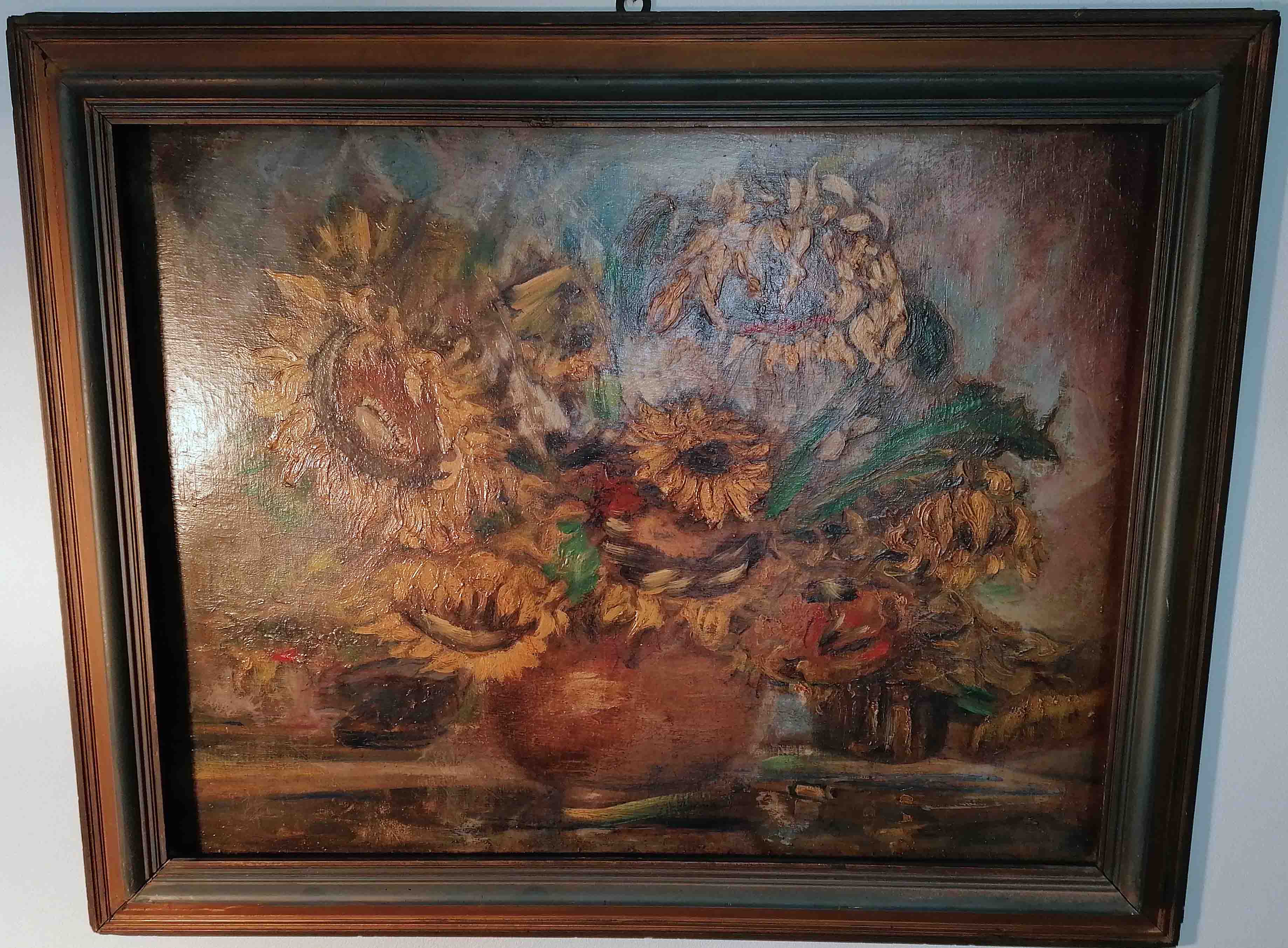 Hochinteressantes Sonnenblumen Ölgemälde um 1880